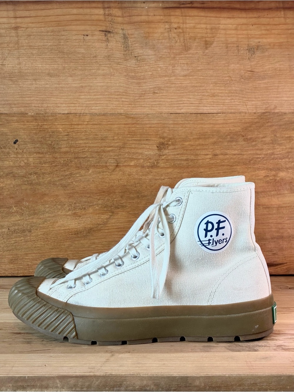 Retired P.F. Flyers Grounder High-Top Cream Olive Men 8 Good Condition